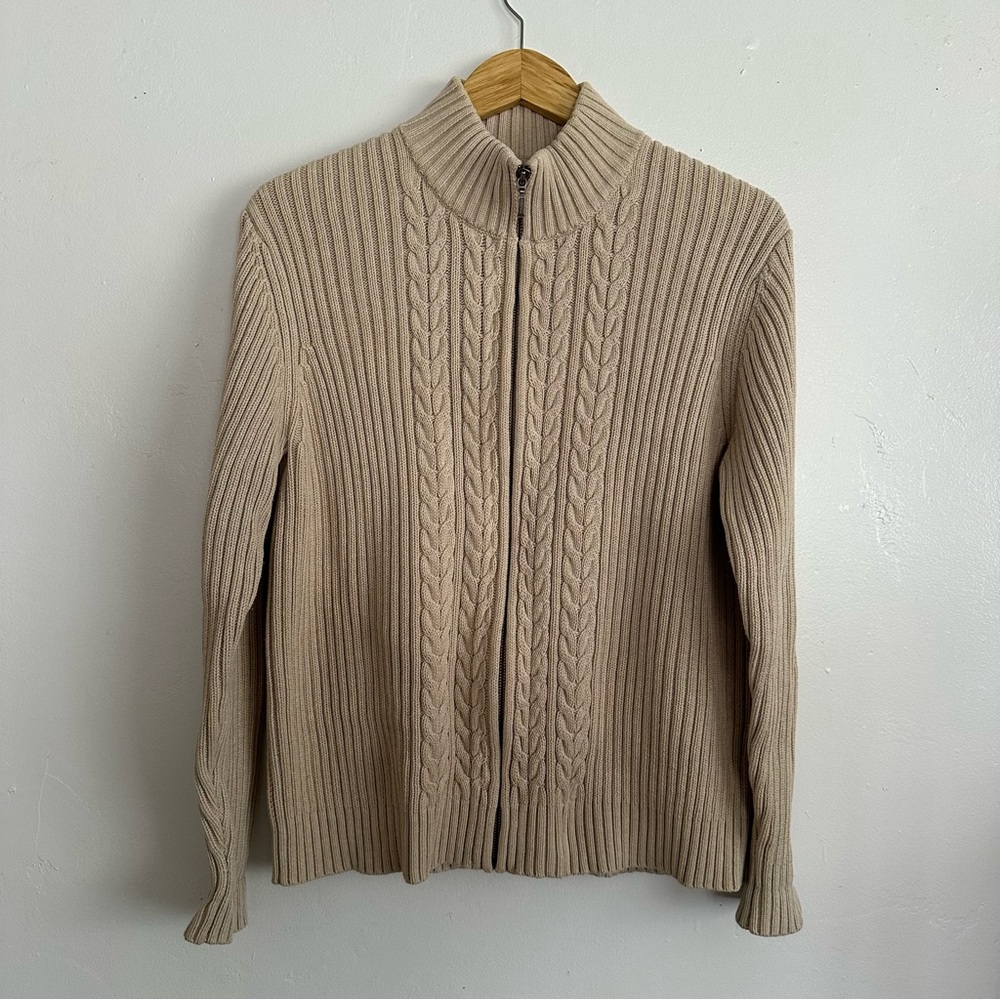 Cream cable textured LANDS’ END zip up sweater